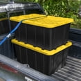 thumbnail image 3 of Sterilite 38 Gallon Industrial Tote, Rugged Plastic Storage Bin, Snap-on Lid, Yellow/Black, 4 pack, 3 of 11