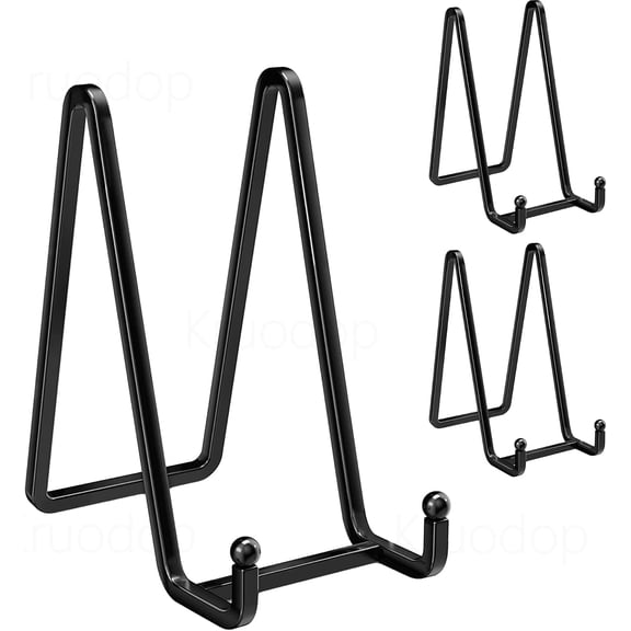 6 Inch Metal Square Picture Frame Easel Stands for Plates, Photos, Decor (Black, 3 Pack)
