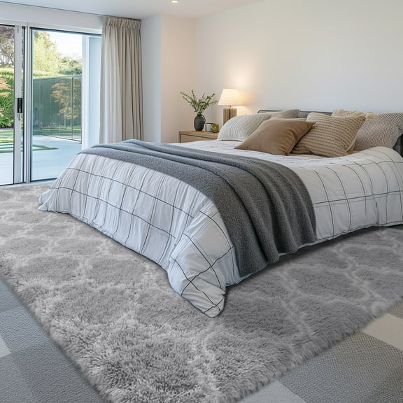 SWEES Non-slip Soft Fluffy Rugs, Washable Modern Area Rug, Decorative Big Carpets for Home Livingroom Bedroom Decor, Light Gray Lanten