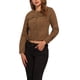 thumbnail image 4 of CHAQUETA DE DENIM CORTA SIN CUELLO DE MANGA LARGA PARA MUJERES INSPIRE CHIC MARRÓN OSCURO, 4 of 6