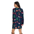 thumbnail image 6 of Women's Casual Dress Long Sleeve Round Neck Snowflake Print with Pocket Winter Theme Loose Fit Midi Dress for Spring Fall,Cyan,XL, 6 of 6