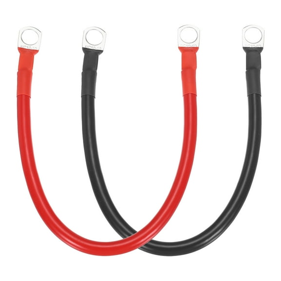 2PCS 6 AWG Battery Cable, 1ft Pure Copper Battery Inverter Cables with 3/8" Ring Terminals for Marine Solar Boat Car RV, Red Black