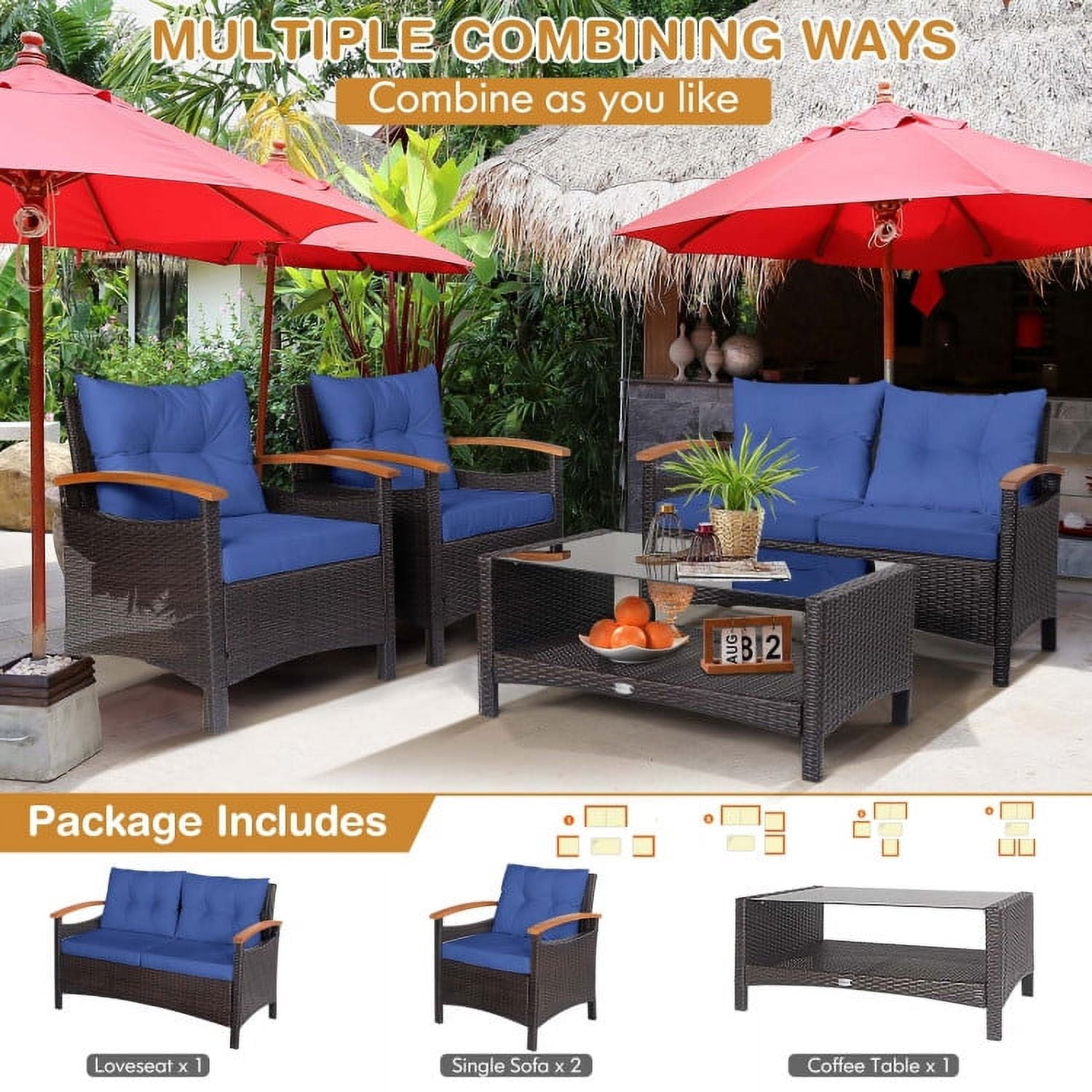 Aimee Lii 3 Pieces Patio Wicker Furniture Set with Storage Table and Protective Cover, Outdoor Patio Furniture, Navy Aimee Lii 3 Pieces Patio Wicker Furniture Set with Storage Table and Protective Cover, Outdoor Patio Furniture, Navy