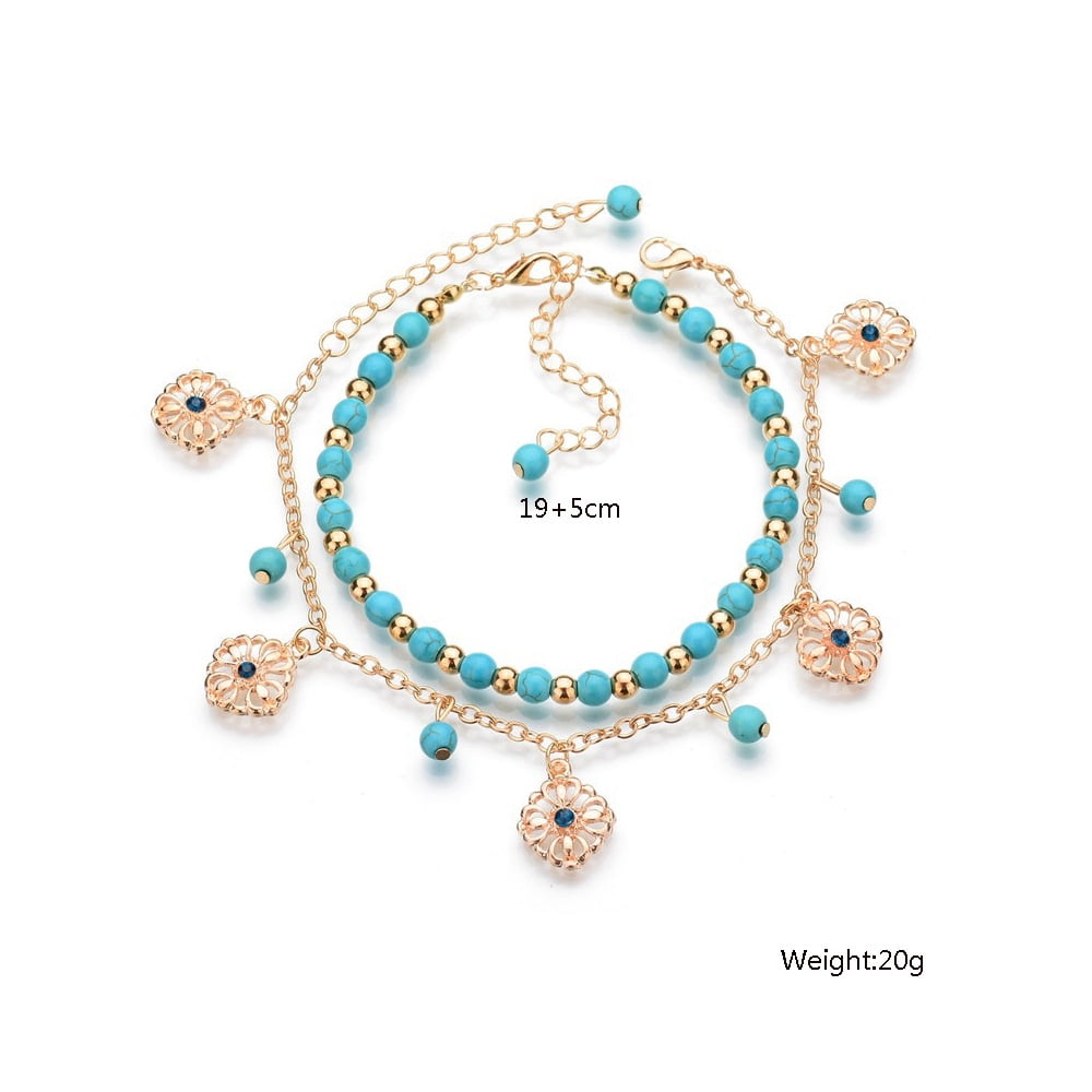 marble beads gifts for her Bracelet charm flower tassel turquoise beaded love heart bracelet set