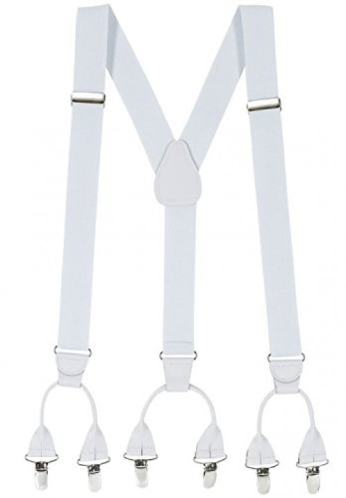 Hold'Em Elastic Suspenders for Men"DoubleHold" Button Look White