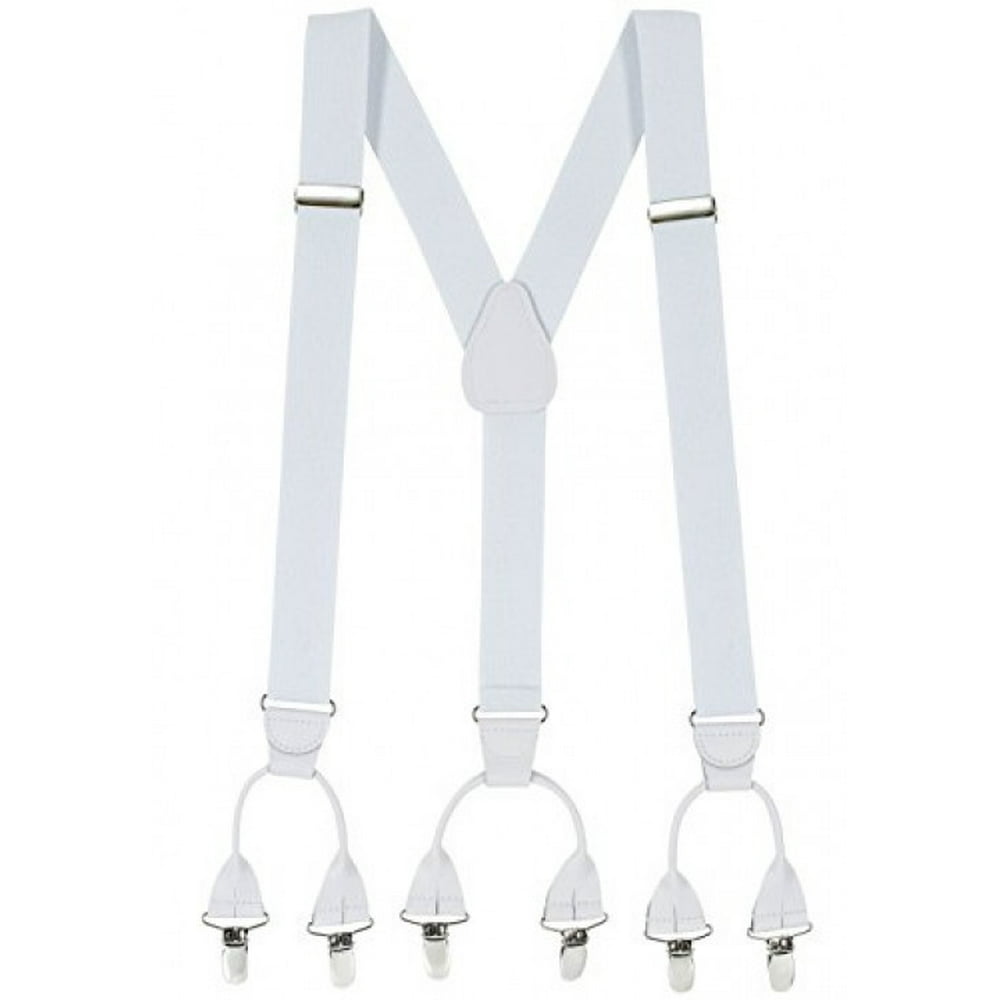 Hold'Em White Suspenders for Men "DoubleHold" Elastic Button Look