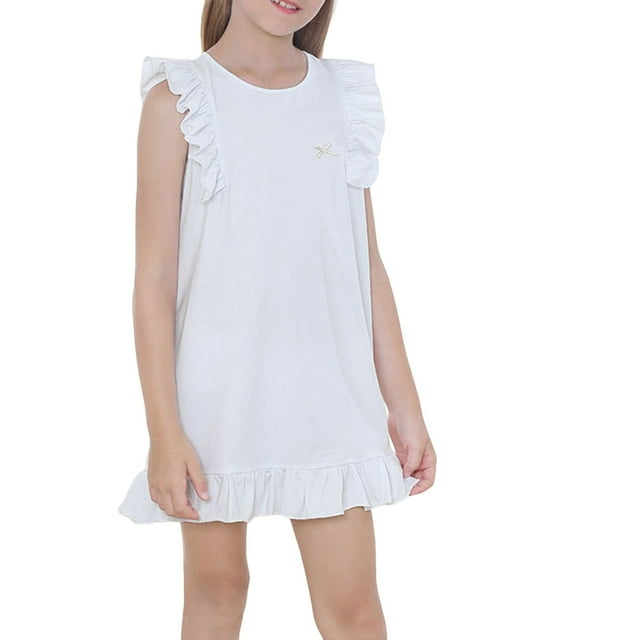 RXIRUCGD 2025 Vêtements d'Été pour Enfants Robe d'Été Unie Fine avec Volants Sans Manches Col Rond pour Enfants