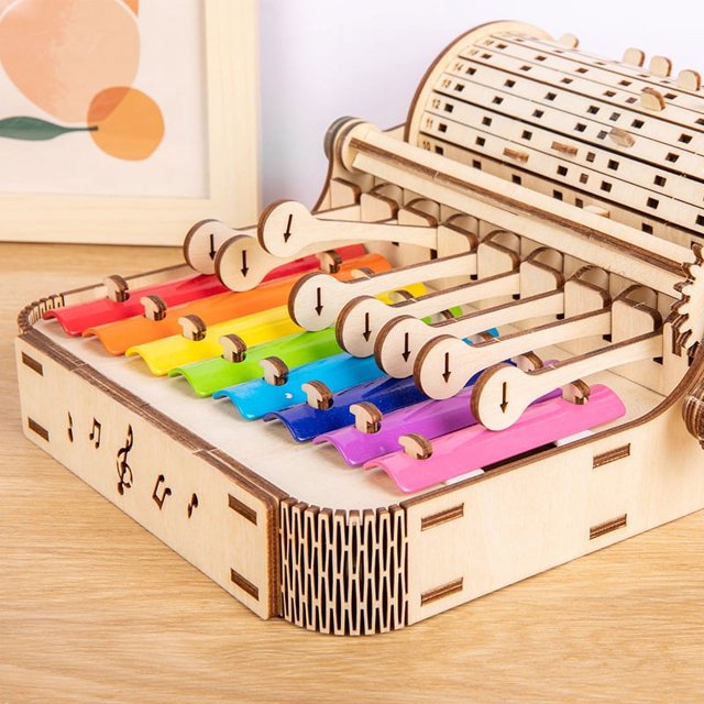 Kits de modelos de rompecabezas de madera 3D para adultos Piano Caja de música mecánica Modelo Xilófono de madera Juguete-Máquina de música de xilófono mecánico