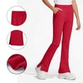 thumbnail image 4 of Girls Cotton Stretch Split Hem Flared Pants, Elastic Waist Slim Fit Solid Color Kids Micro Bell Bottom Trousers for Spring Autumn Daily Casual Wear(Red,9-10 Years), 4 of 4