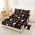 thumbnail image 2 of Feelyou Happy Halloween Queen Sheets, Cartoon Pumpkin Ghost Queen Sheet Sets, Black Orange, 4 Pieces, 1 Flat Sheet, 1 Fitted Sheet and 2 Pillowcases, 2 of 5