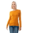 thumbnail image 2 of Simply Fashion Basic Round Crew Neck Long Sleeve T-Shirts - Stretch Cotton Spandex D.Mustard-Large, 2 of 4