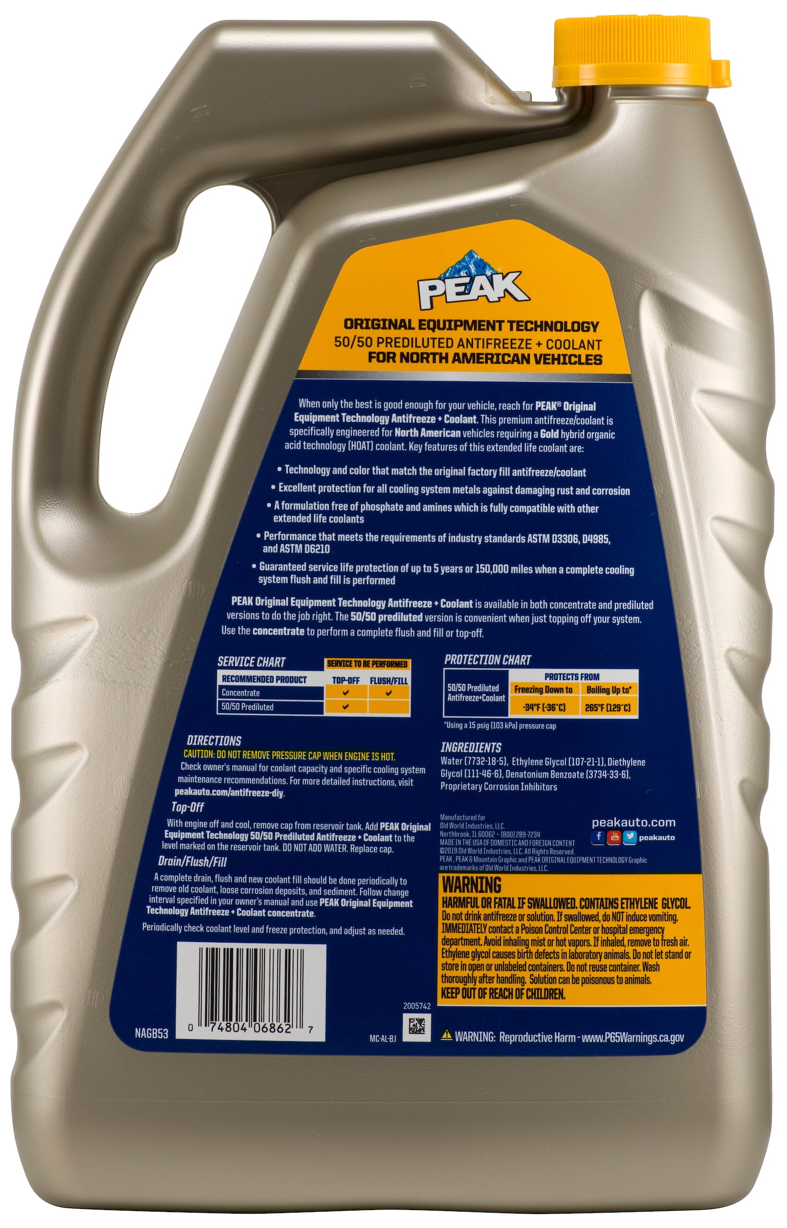 Peak Global Lifetime 50/50 Prediluted Antifreeze & Coolant Liquid