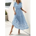 thumbnail image 4 of PRETTYGARDEN Women's Summer Boho Maxi Dress Spring Floral Short Sleeve V Neck A Line Flowy Beach Wedding Guest Dresses, 4 of 9