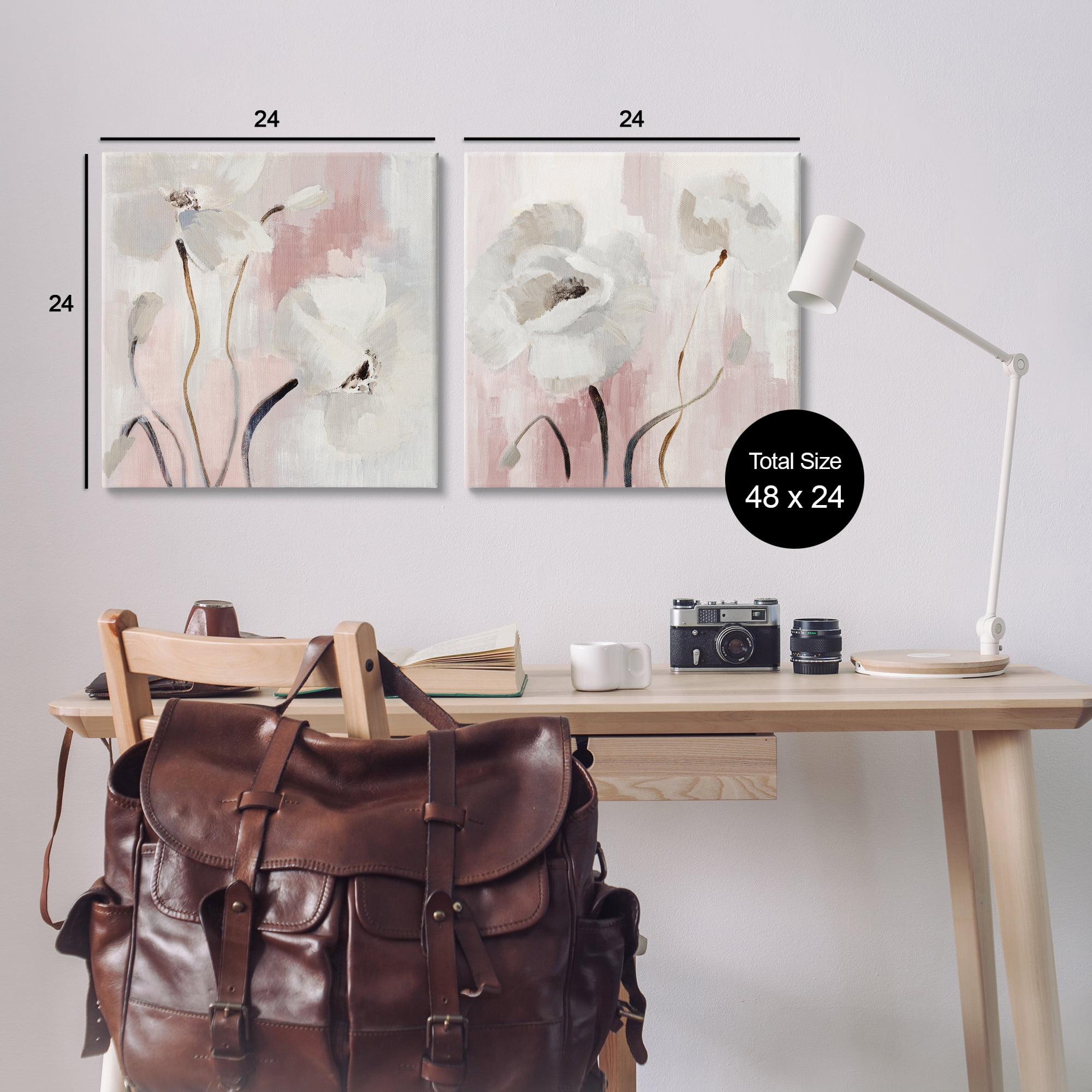 Stupell Industries Abstract White Poppies Plants & Flowers Painting Wrapped Canvas Art Print Wall Art, 24 x 24, Set of 2