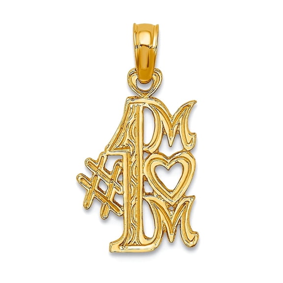 14k Yellow Gold Textured Polished Number 1 Mom Pendant Necklace 19.7x10.2mm Wide Pendant for Women