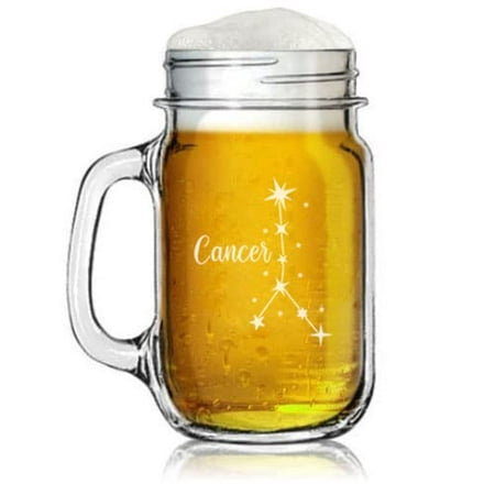 

16oz Mason Jar Glass Mug w/Handle Star Zodiac Horoscope Constellation (Cancer)