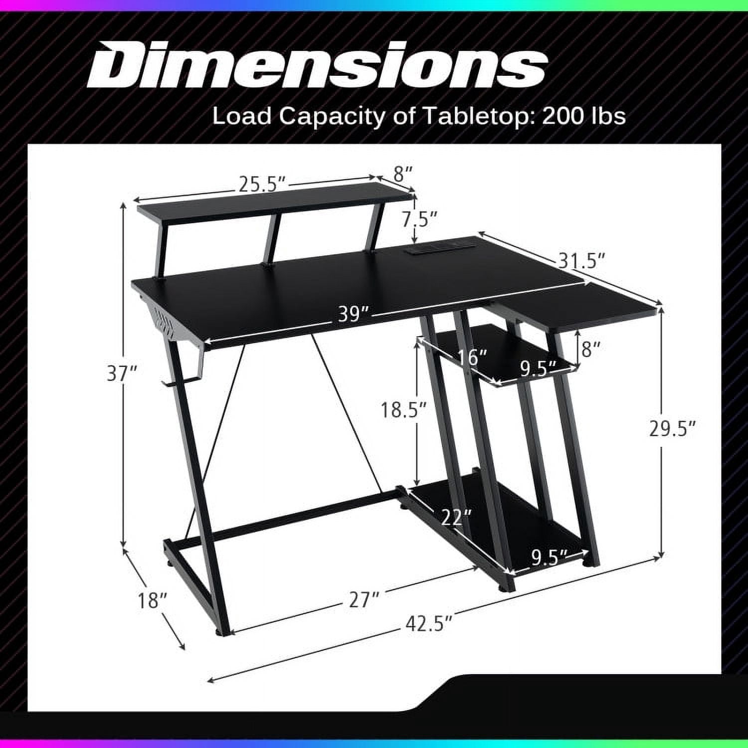 Topcobe L Shaped Gaming Desk with Outlets and USB Ports, Home Office Furniture, Ideal for Working and Studying, Black