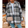 thumbnail image 4 of Women's Gray Plaid Print Buttoned Shirt Jacket, 4 of 8