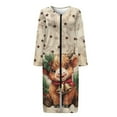 thumbnail image 4 of FKELYI Christmas Highland Cow Musical Note Print Women Zip Up Robe Nightgowns Comfy House Coats Full Length House Dress Long Sleeve Bathrobe with 2 Pockets Sleepwear, M, 4 of 6