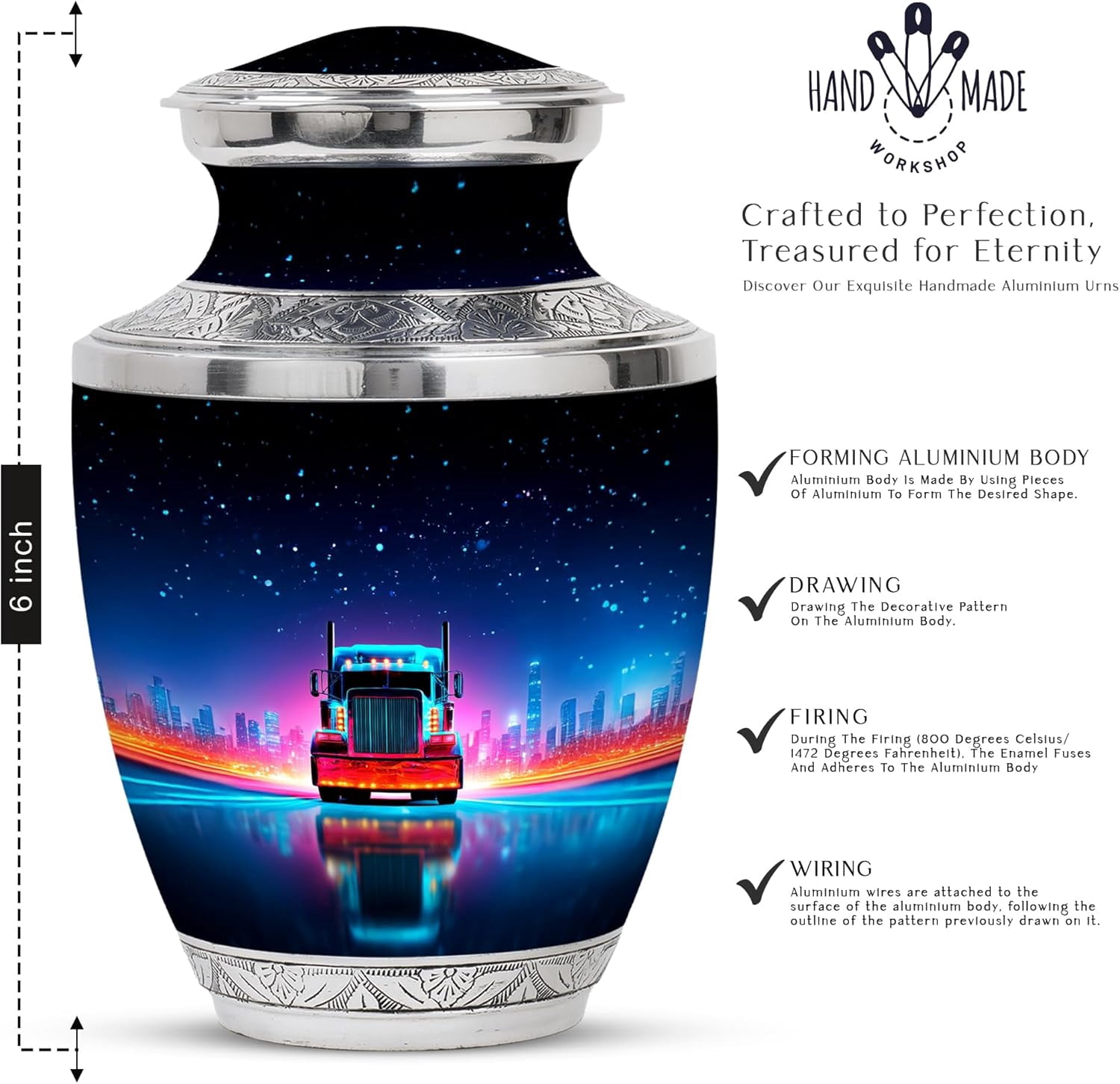 Trucker Burial Urn For Adult Human Ash, Funeral Decorative Urn For Human Ash Adult, Trucker Urns For Human Ashes Adult Female, Cremation Urns For Human Ashes, Size 6 Inch, 1 Pc