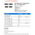 thumbnail image 2 of Rear Brake Pad Set - Compatible with 2007 - 2012 Dodge Caliber 2008 2009 2010 2011, 2 of 2