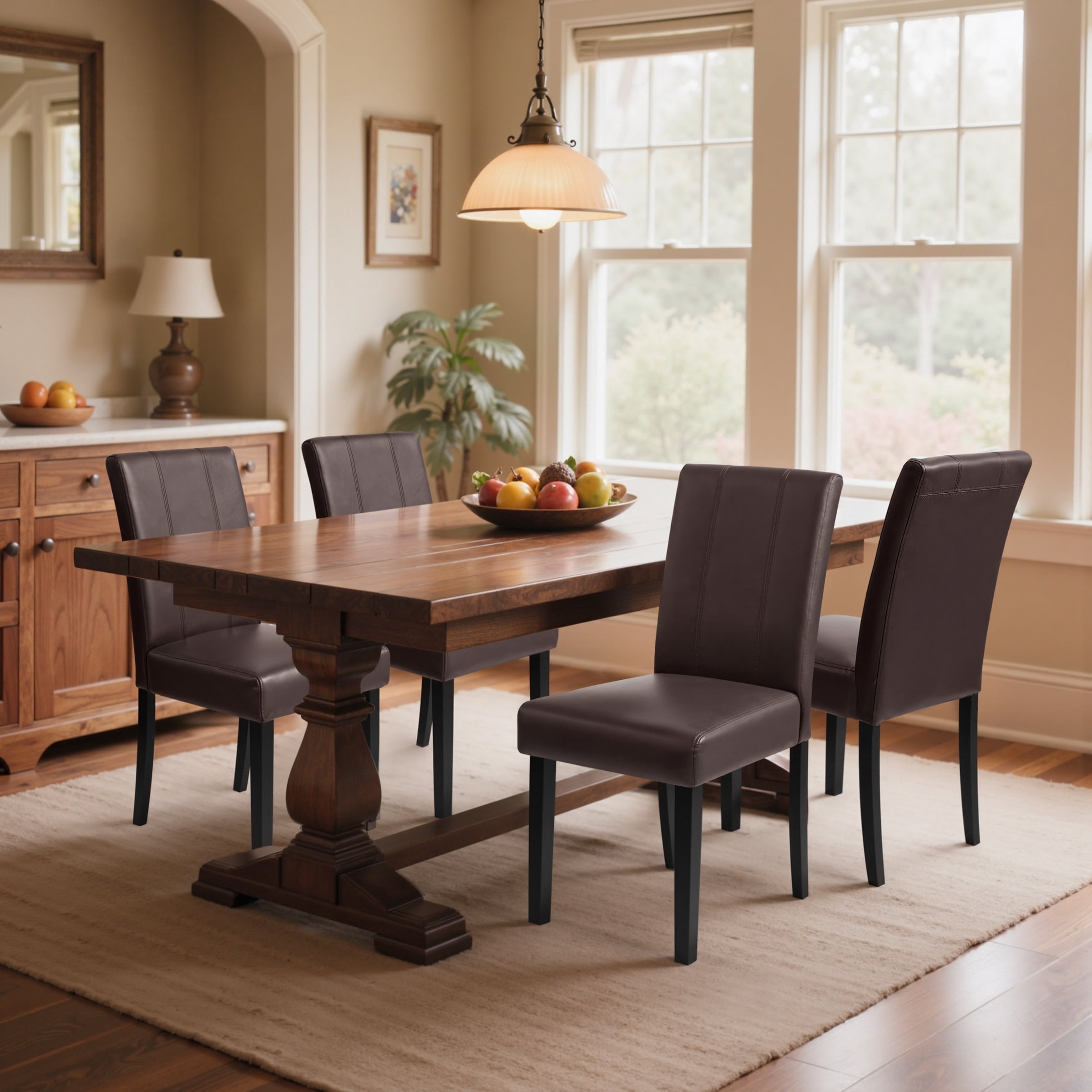 DyFun Upholstered Dining Chairs Set of 4, Faux Leather Parsons Side Chairs with Upgraded Cushion for Dining Room, Brown