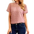 thumbnail image 4 of ZXSXSY Women Crochet Dots Cutout Short Sleeves Mock Neck Blouse Top, 4 of 7