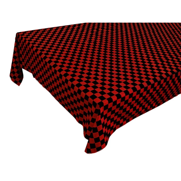 Cotton Tablecloth Checkered Print / 1 Inch Racecar Checkerboard Red and Black