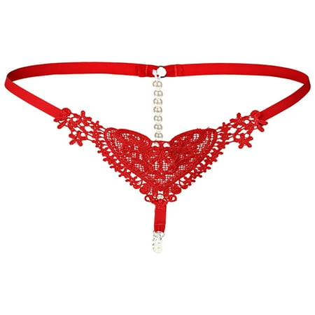 Panties for Women Red String Thong Beaded Thong Cute Lingerie T Pants One Size