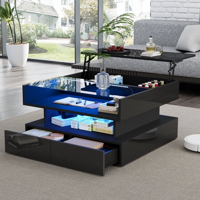 Table basse relevable Noble House avec éclairage DEL brillant, noir