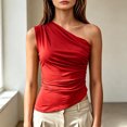 thumbnail image 5 of IUYRTFE Women's One Shoulder Sleeveless Ruched Top Asymmetrical Stretch Summer Party Fitted Tank Top, 5 of 9