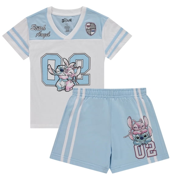 Disney Girls Lilo and Stitch Embroidered Soccer Jersey and Shorts Clothing Set- Little and Big Girls Sizes 4-16