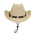 thumbnail image 3 of HAIJIE sun hat for women Summer Holiday Fashion Casual Style Sun Hat With Lanyard Outdoor Shade Cowboy Hat Beach Floppy Hat Women Fedora Hats for Summer Beach Bags Women Small Men's Beach Hat Fold up, 3 of 4
