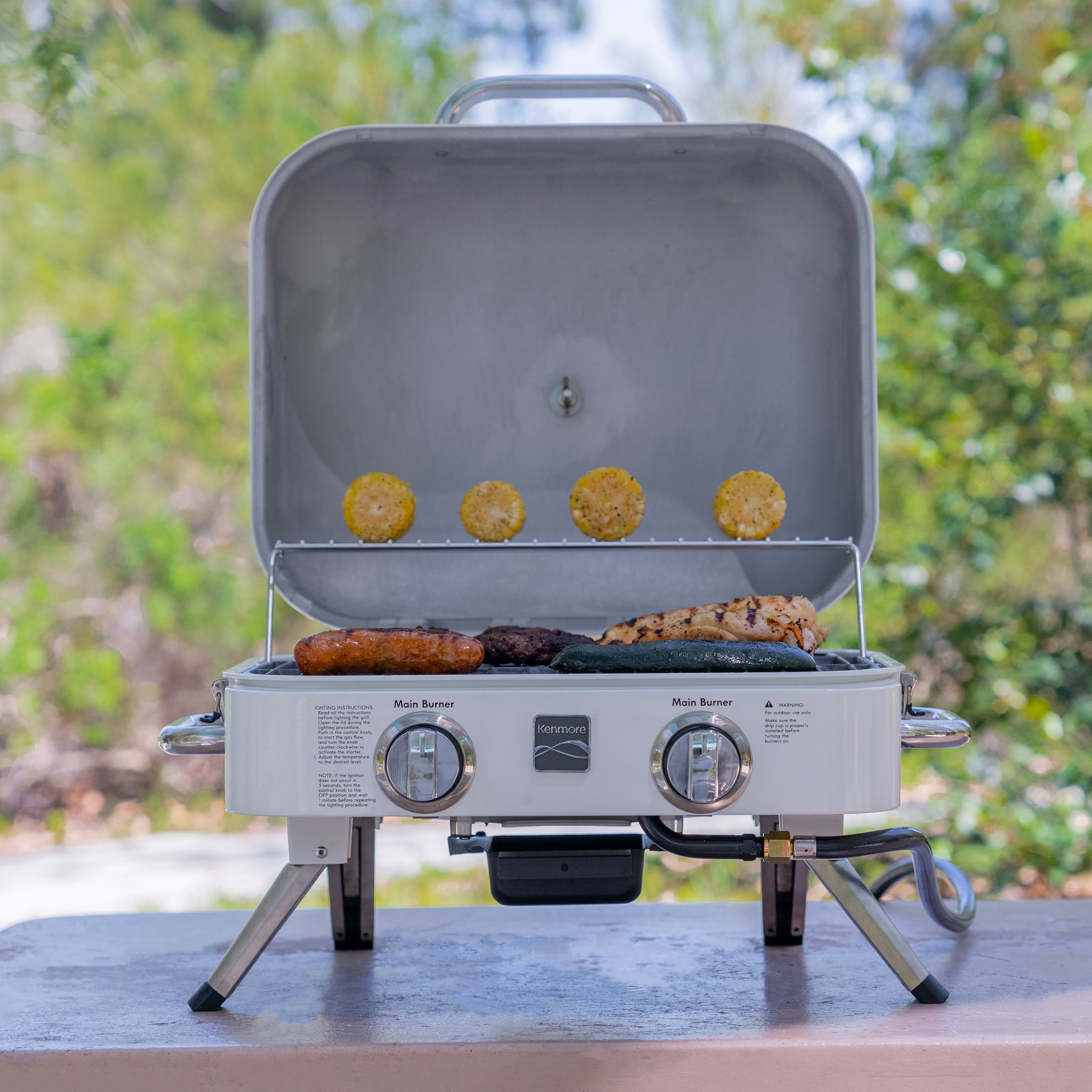 Kenmore 2 Burner Portable Tabletop Retro Gas Grill Pearl White Walmart