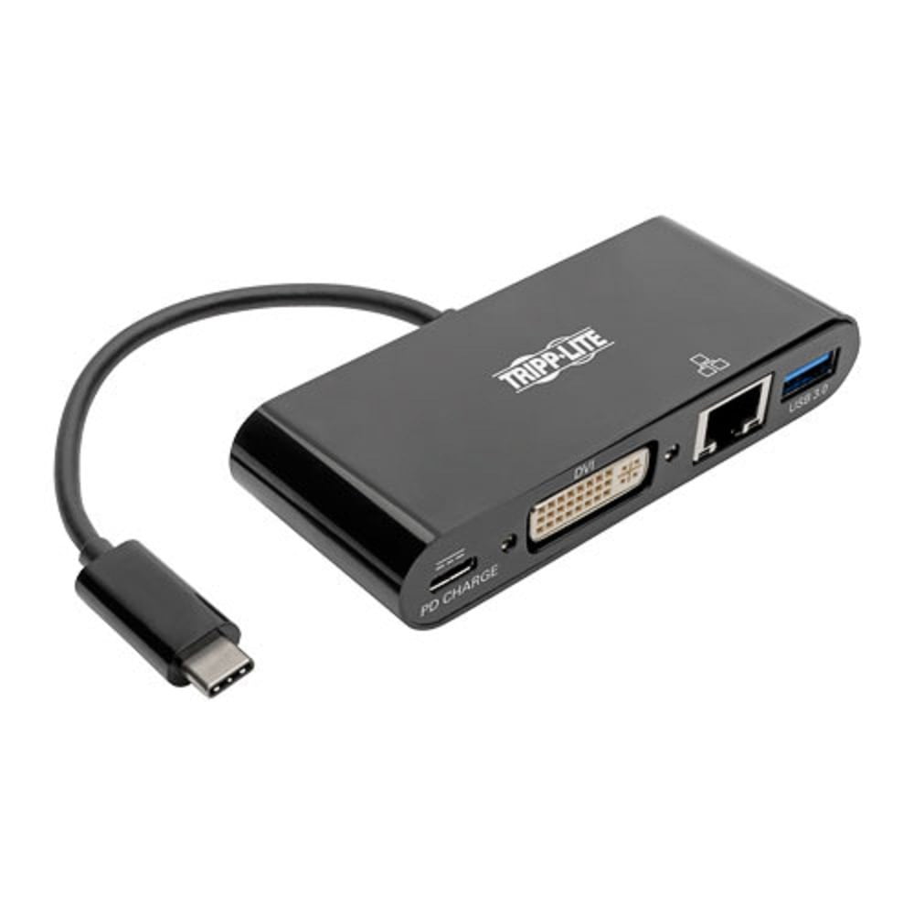 USBC to DVI Adapter with USBA Hub, Gigabit Thunderbolt 3, 1080p PD Charging, Black