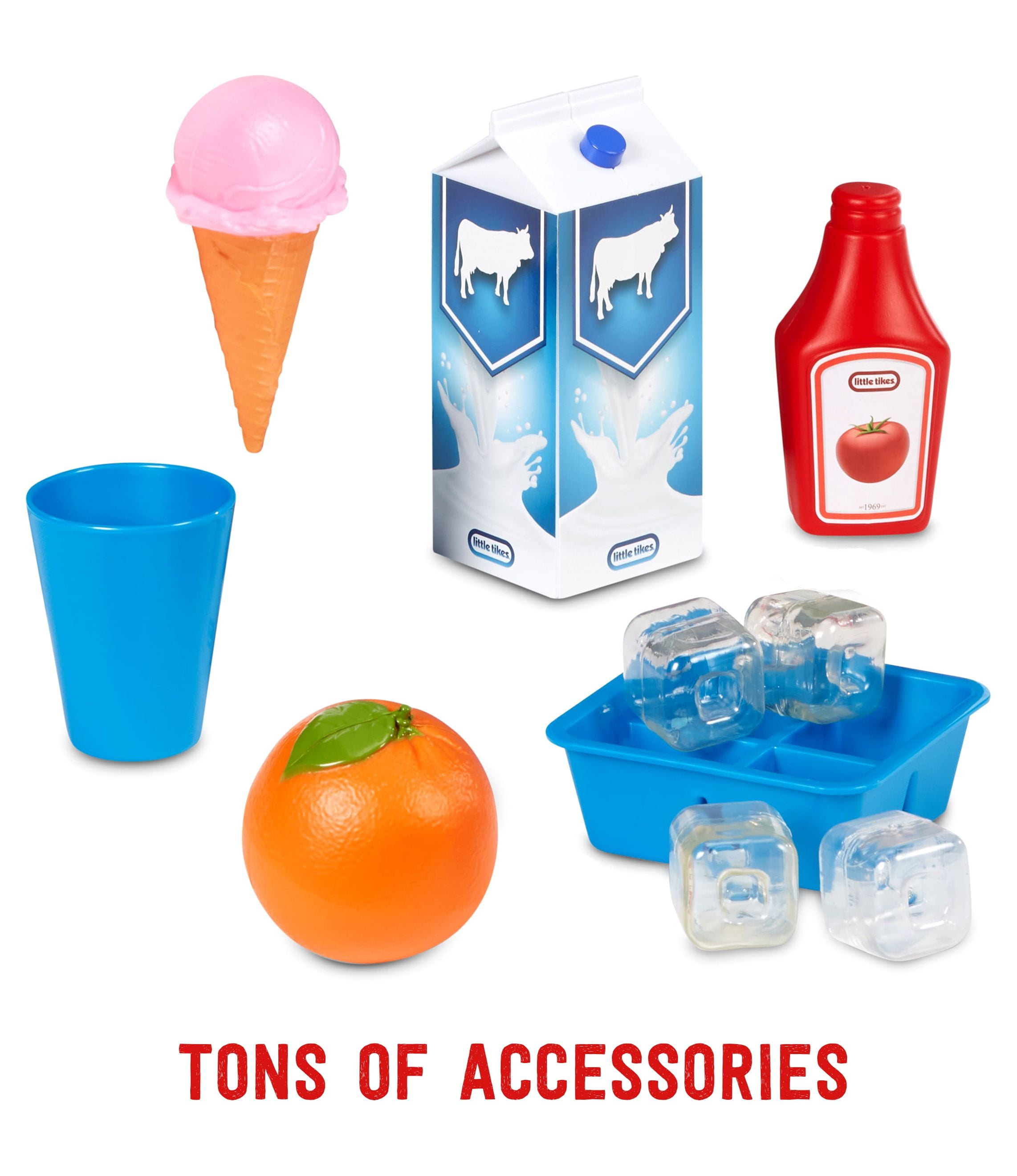 Little Tikes First Fridge Refrigerator with Ice Dispenser, Pretend Play Appliance with 11 Kitchen Accessories, Kids Ages 2+