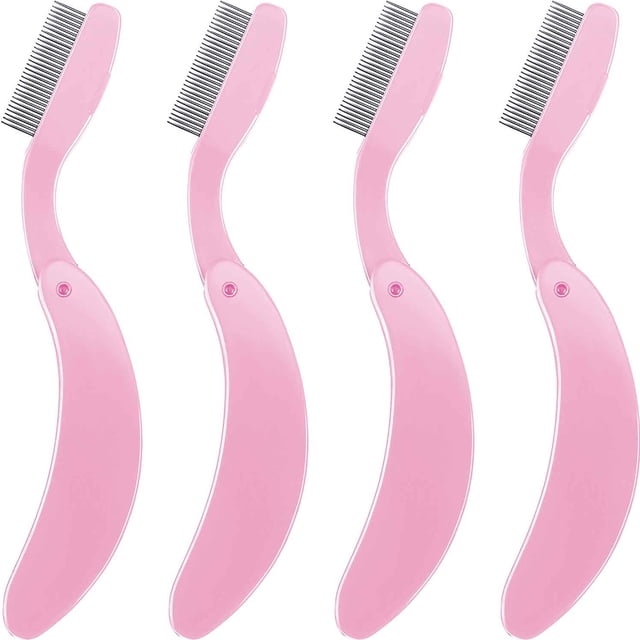 4 Packs Folding Eyelash Comb, Stainless Steel Teeth Eyebrow Comb Lash and Brow Makeup Brush