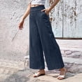 thumbnail image 5 of Fitness Clothing Women's Linen Blend Wide Leg Pants Elastic Drawstring Waist Casual Summer Beach Pants with Pocket Blue XL, 5 of 6
