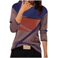 thumbnail image 1 of Pompotops Femmes Casual Imprimé Col Rond Patchwork Pull Manches Longues T-shirt Tops, 1 of 7