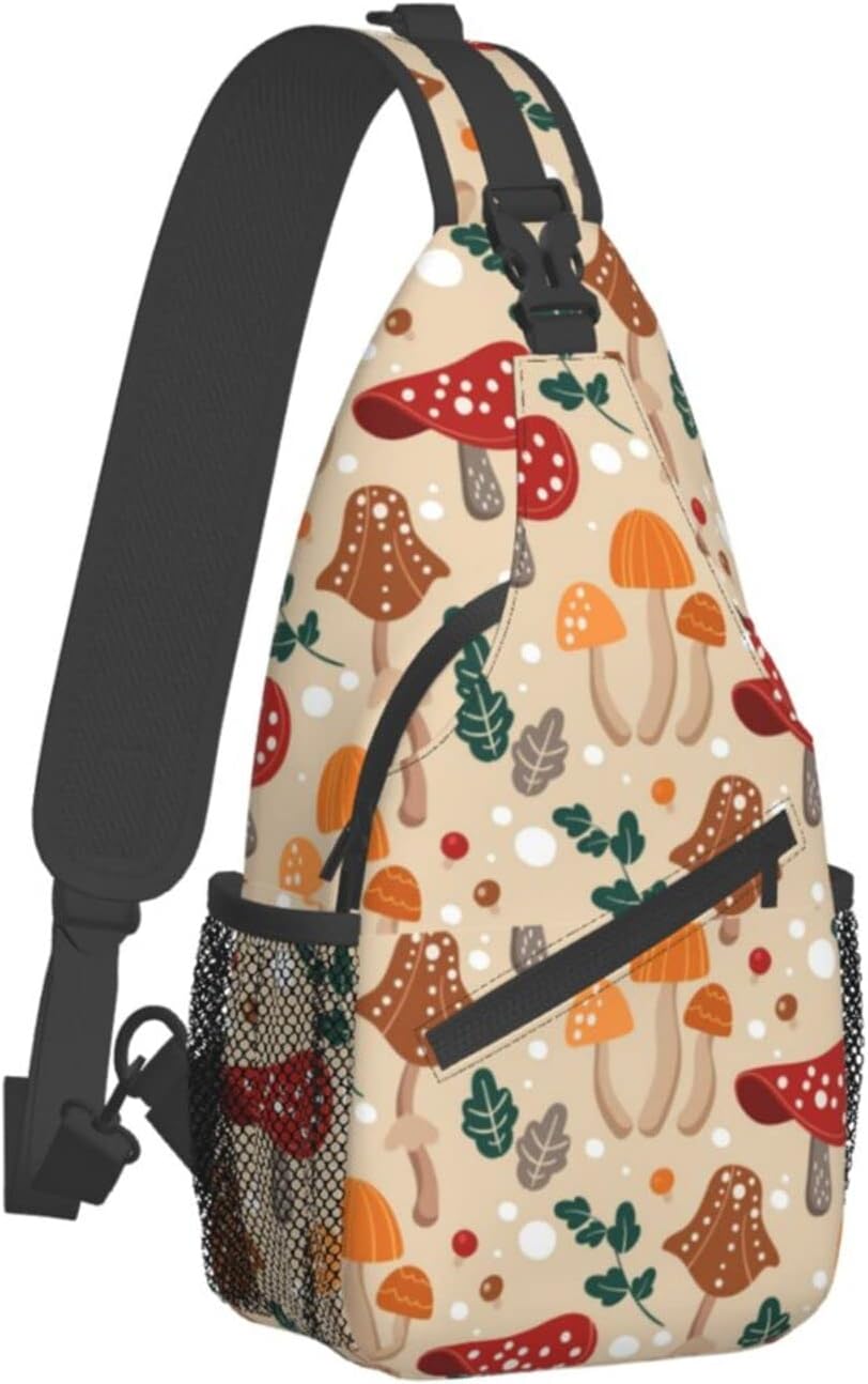 Cute Mushroom Sling Bag Crossbody Hiking Travel Chest Bags Backpack Shoulder Daypack for Women Men