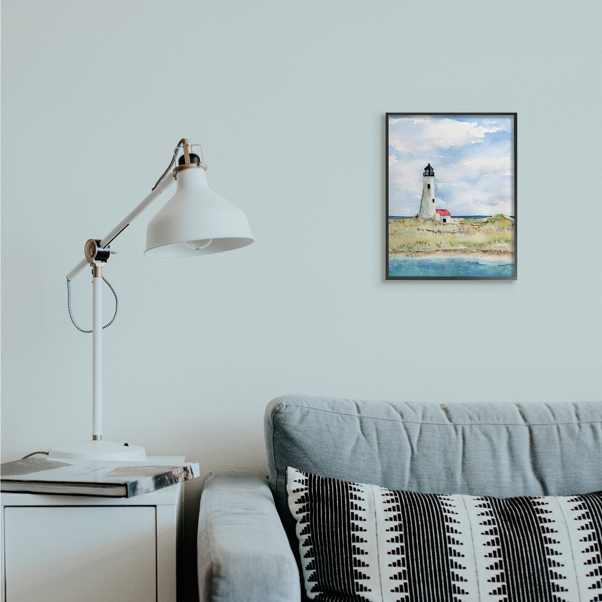 Stupell Industries Lighthouse on Peninsula Soft Coastal Landscape Black Framed, 11 x 14, Design by Melissa Hyatt LLC
