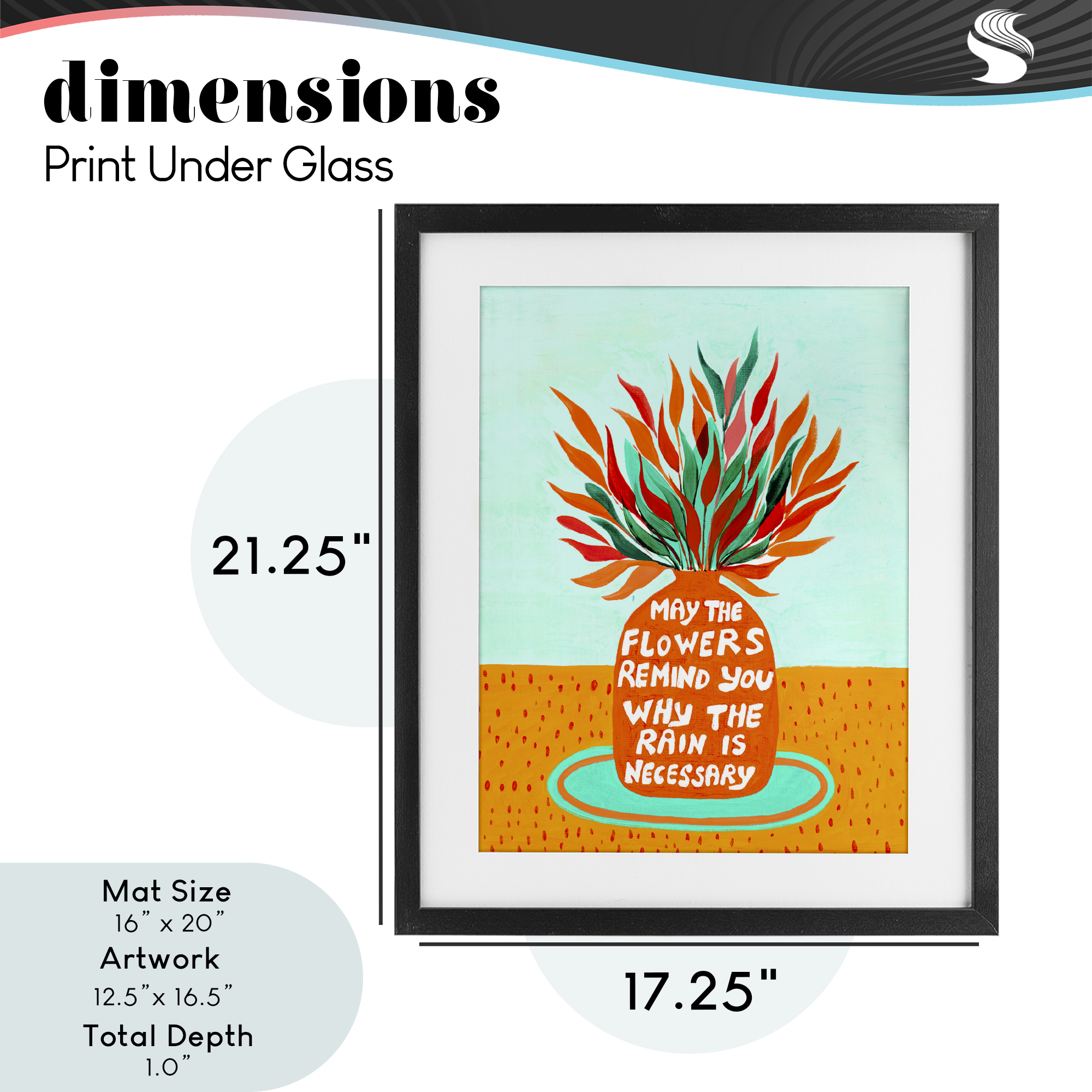 Flowers Remind Rain Is Necessary Black Framed Print Under Glass, design by Nabeela Rumi