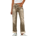thumbnail image 3 of Women's Irregular Waistband Denim Jeans, Elastic Stretch Retro Streetwear Straight Leg Pants, Casual Distressed Jeans for Women, Unisex Baggy Trousers Brown XL, 3 of 5