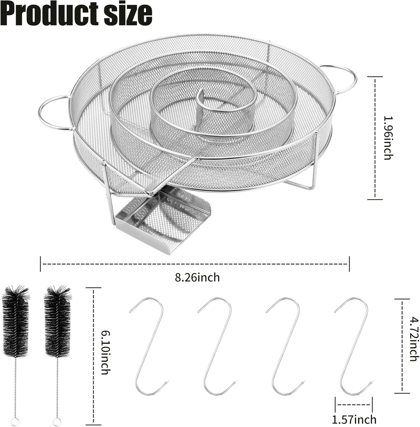 Cold Smoke Generator Made of Stainless Steel, Round Smoker Snail, Savings Burn Smoker Oven with Handle, with 4 Meat Hooks + 2 Cleaning Brushes, Meat Smoker Oven for Kettle Grills, Smokers and Smoking