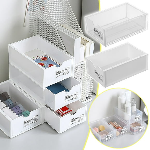 Vaidha Small Desk Organizer, Stackable Organizer Drawers, Clear Desk Storage Box, Stacking Desktop Organizer For Office And Home(Wide Open Version, White) -1 Count