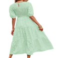 thumbnail image 3 of EIMELI Femmes Été Soufflé Manches Robe Smocked Floral en Vrac Fluide Robe Haute Taille Dentelle Floral Étagé Midi Robe Bleu Ciel XL, 3 of 4