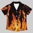 thumbnail image 2 of Kids Cartoon Graphic Print Short Sleeve Button Down Camp Collar Shirt, Lightweight Casual Loose Summer Top for Boys Girls Daily Outdoor Wear(Black,9-10 Years), 2 of 4