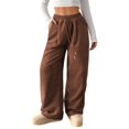 thumbnail image 3 of Women's Solid Corduroy Drapey Loose Wide Leg Casual Long Pants Dark Brown XXL, 3 of 10