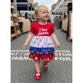 thumbnail image 5 of Toddler Baby Girl 4th of July Dress Outfit Patriot Independence Day Dress I Love American Letters Short Sleeve Doll Collar Red White Blue Star Striped Print Bow Layered Summer Holiday Party Dress, 5 of 9