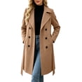 thumbnail image 2 of Vixolx Womens Long Pea Coat Classic Notched Lapel Double Breasted Wool Blend Coat with Tie Belt Side Pockets Winter Casual Office Warm Outerwear, 2 of 8